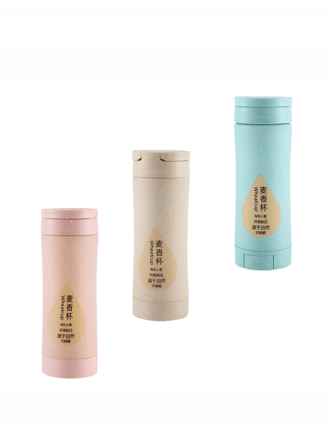 

WELOUR Blue & Pink 3 Pieces Glass Water Bottles 450ml