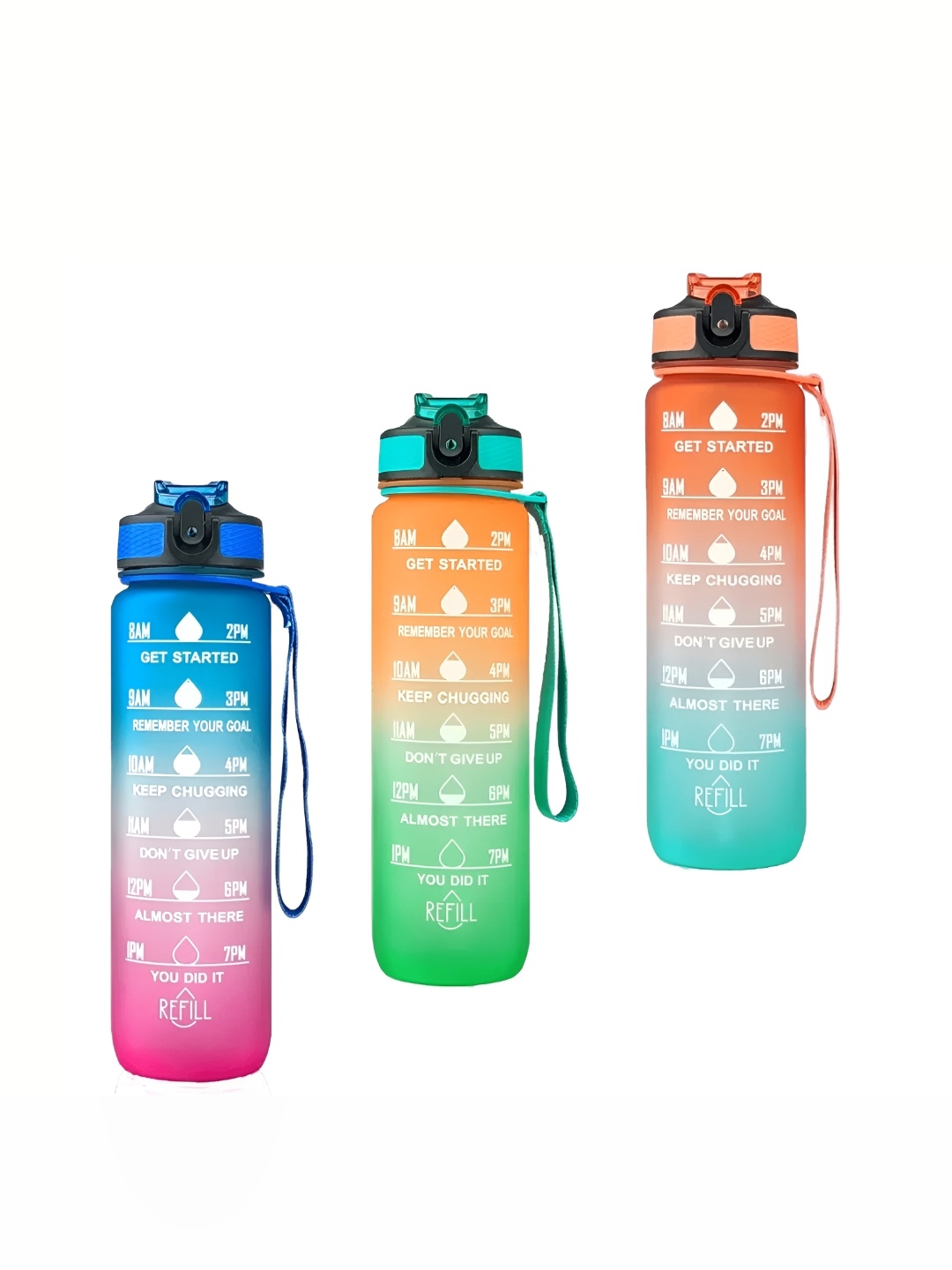 

WELOUR Blue 3 Pieces Glass Solid Water Bottle 1 L