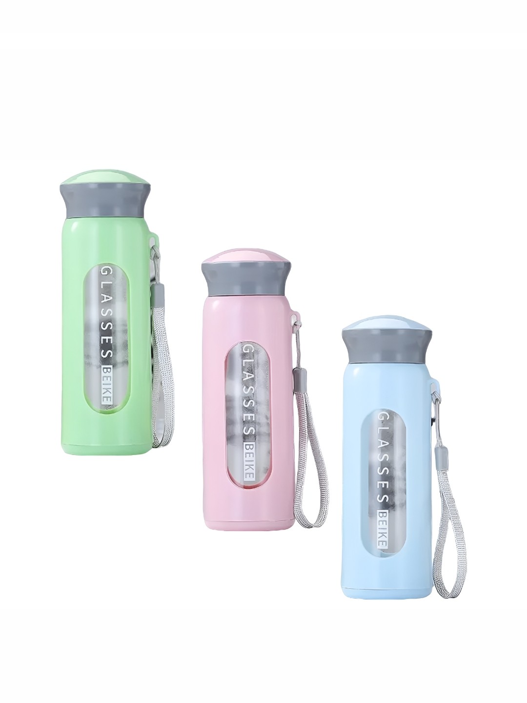 

WELOUR Pink & Green 3 Pieces Glass Water Bottle