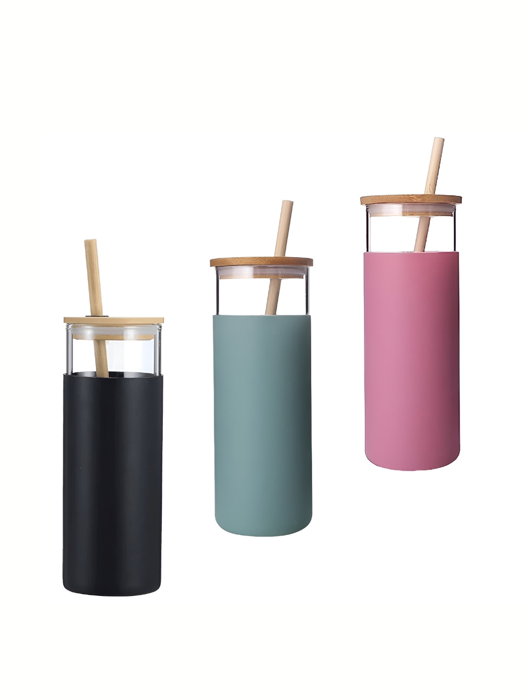 

Welour Kids Multicolor 3Pcs Leak Proof & BPA Free Glass Water Bottles 450ml, Black