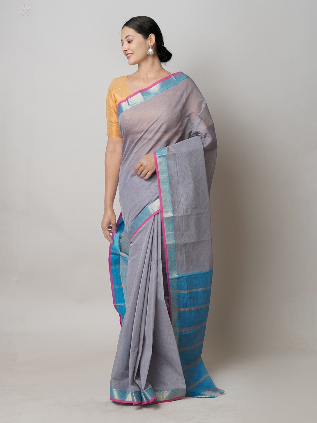 

Unnati Silks Zari Pure Cotton Mangalagiri Saree, Grey