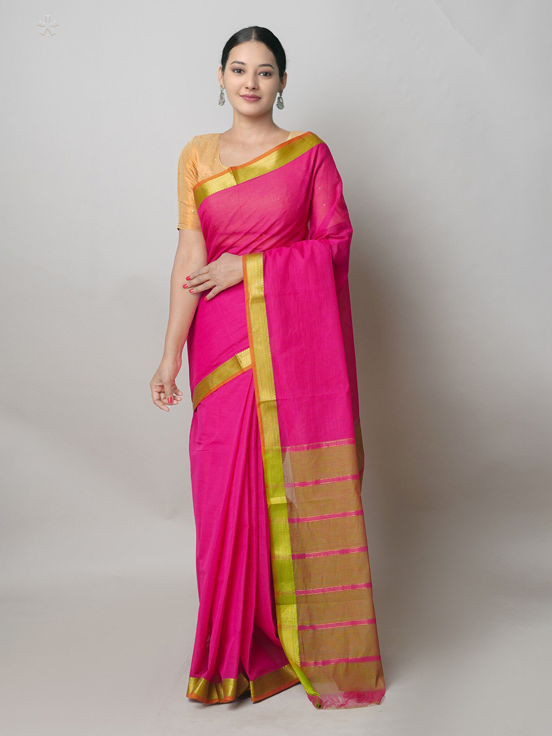 

Unnati Silks Pure Cotton Handloom Mangalagiri Saree, Pink