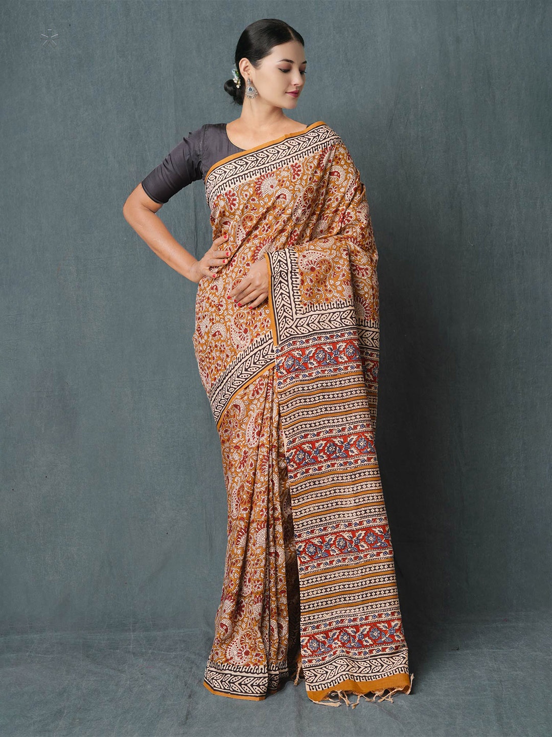 

Unnati Silks Floral Printed Chanderi Saree, Brown