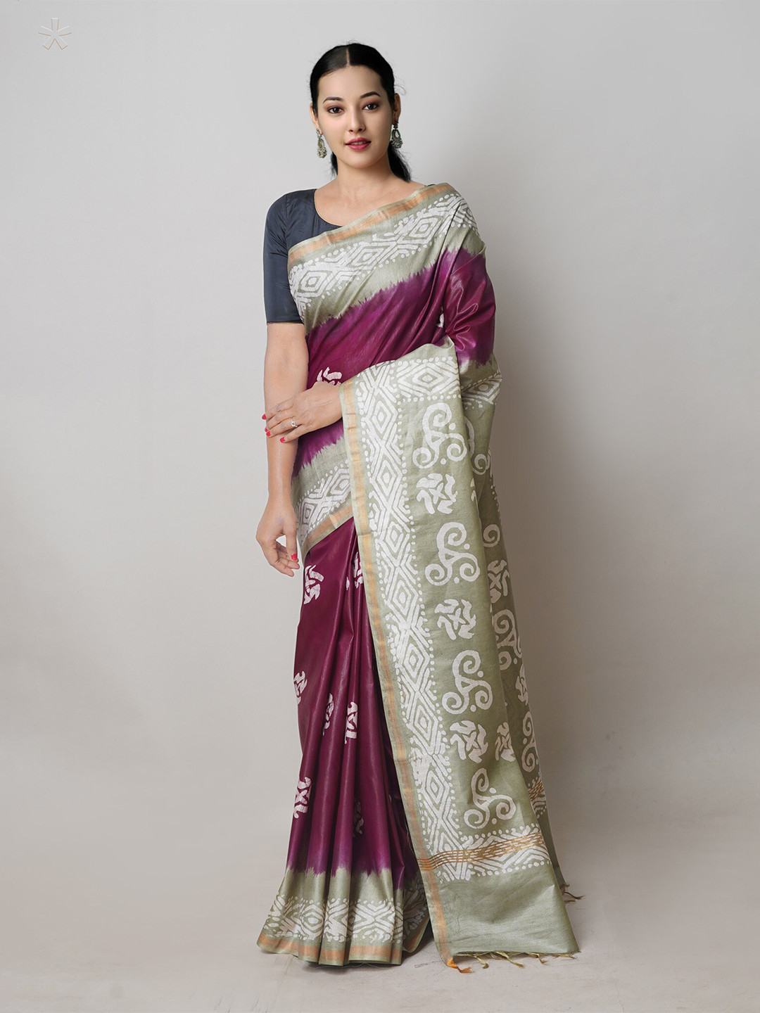 

Unnati Silks Batik Printed Silk Cotton Handloom Chanderi Saree, Purple