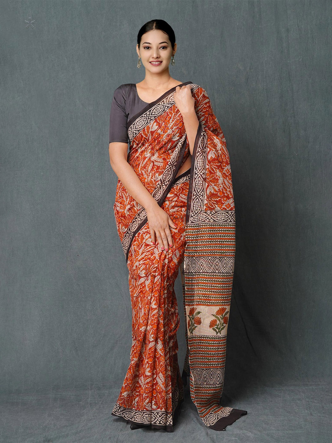 

Unnati Silks Ethnic Motifs Block Printed Pure Cotton Kota Saree, Red
