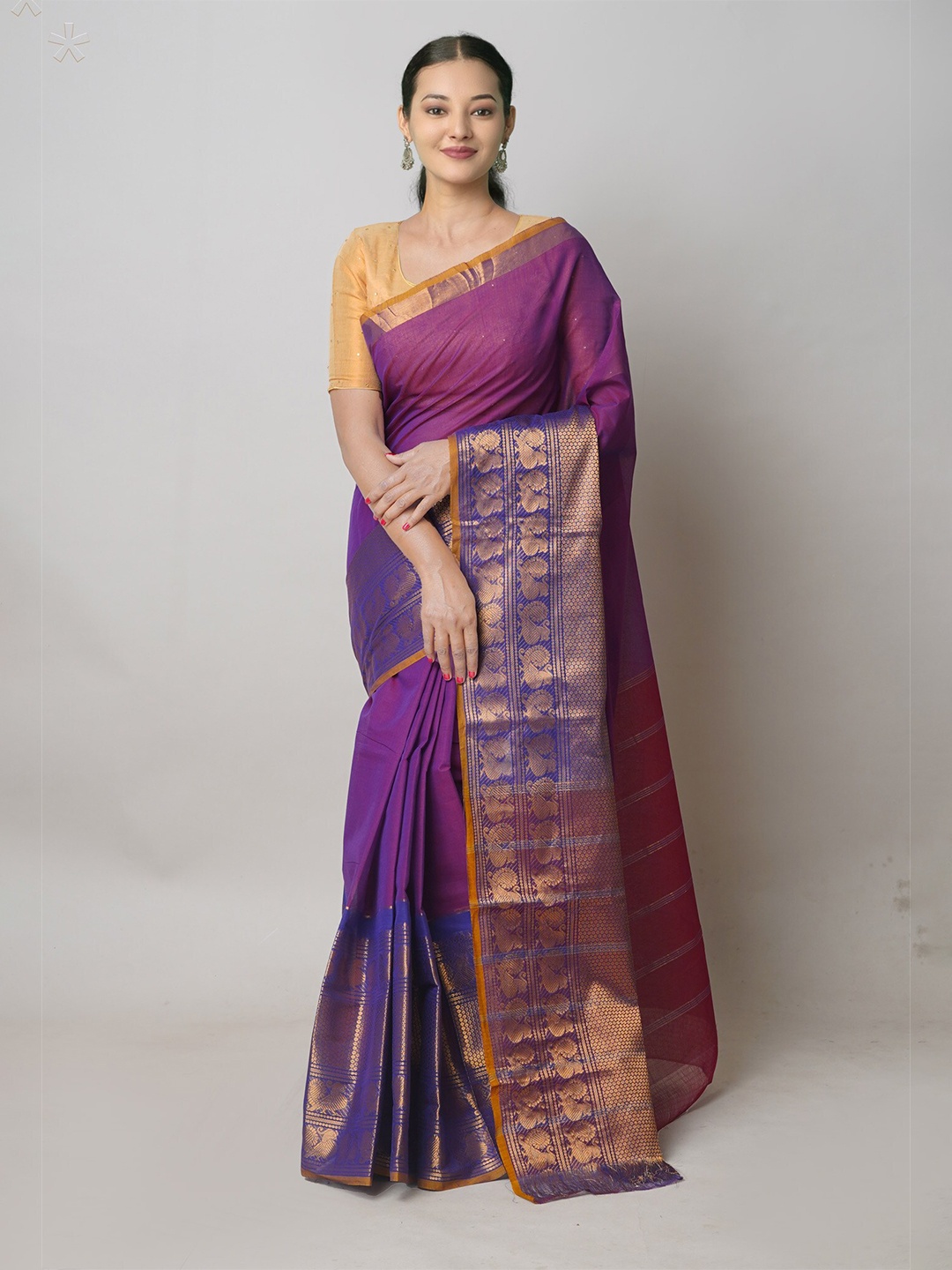 

Unnati Silks Zari Pure Cotton Narayan Peth Saree, Purple