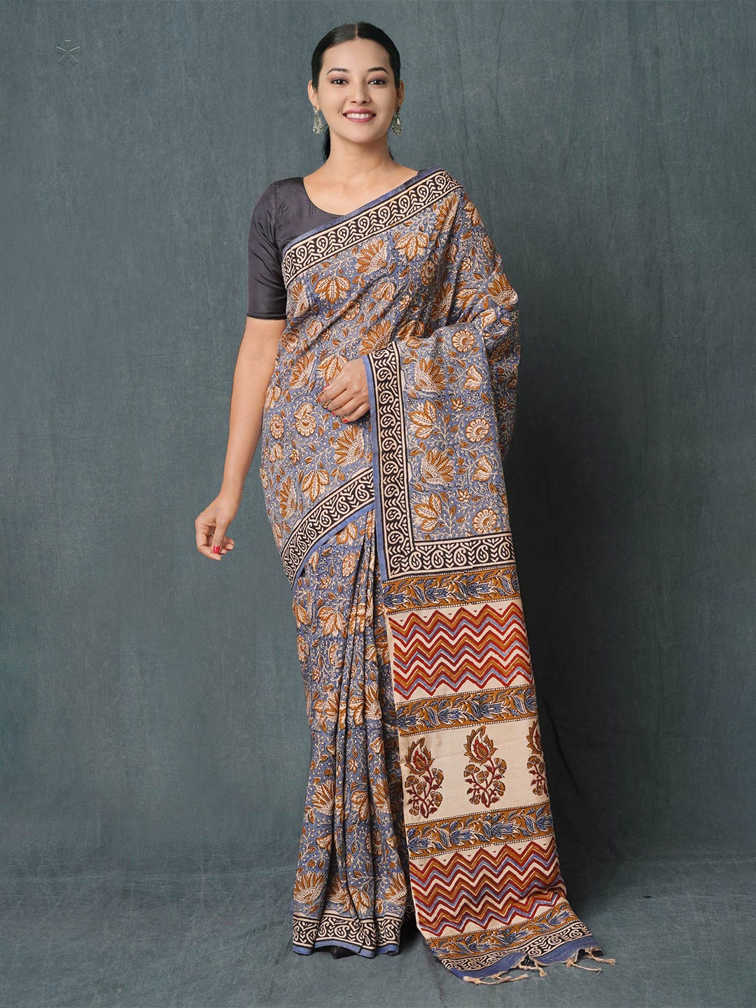 

Unnati Silks Floral Printed Chanderi Saree, Blue