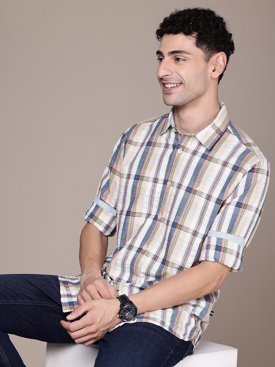 

Nautica Pure Cotton Classic Fit Opaque Checked Casual Shirt, Multi