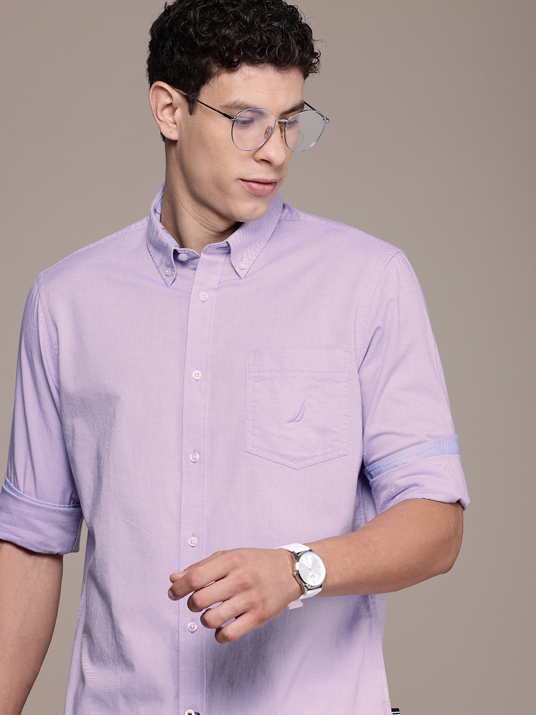 

Nautica Opaque Classic Fit Pure Cotton Casual Shirt, Lavender
