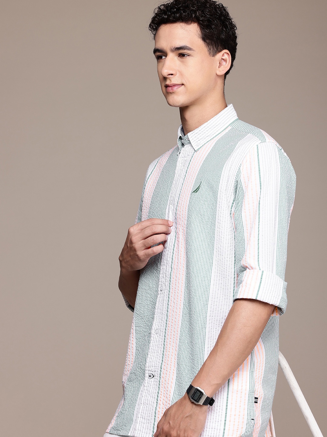 

Nautica Pure Cotton Classic Fit Opaque Striped Casual Shirt, Multi