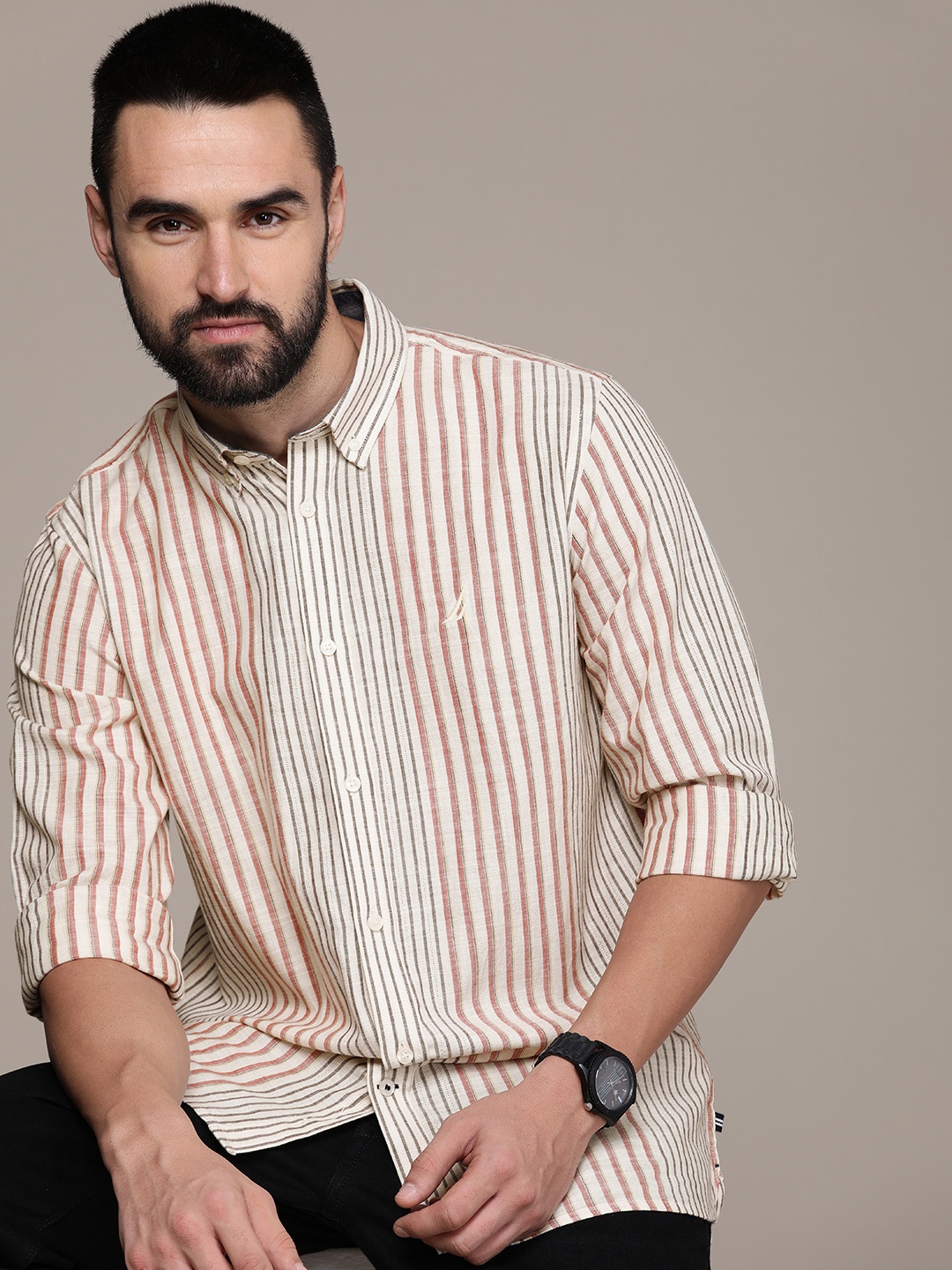 

Nautica Classic Fit Striped Casual Shirt, Cream
