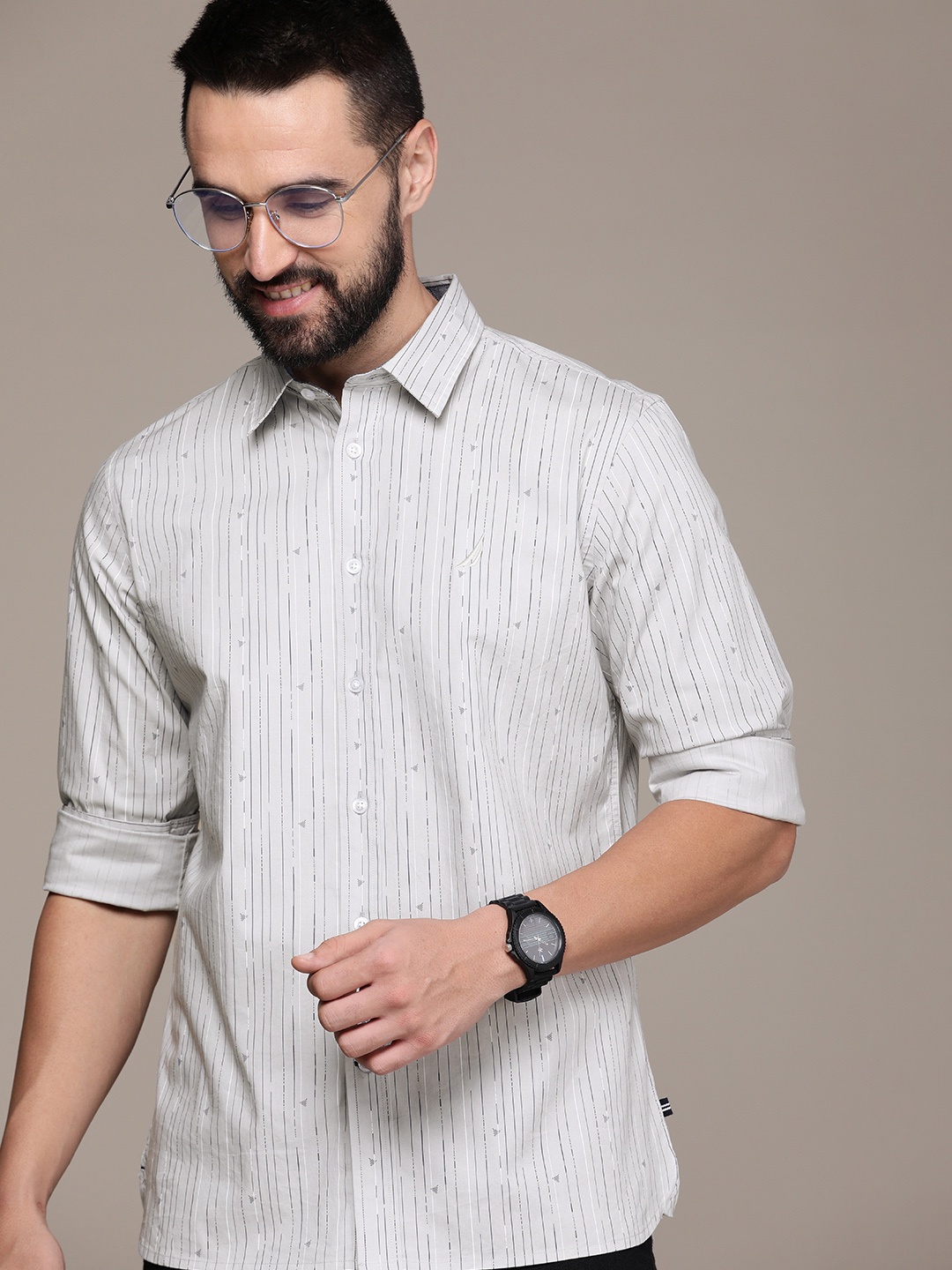 

Nautica Slim Fit Striped Casual Shirt, Grey