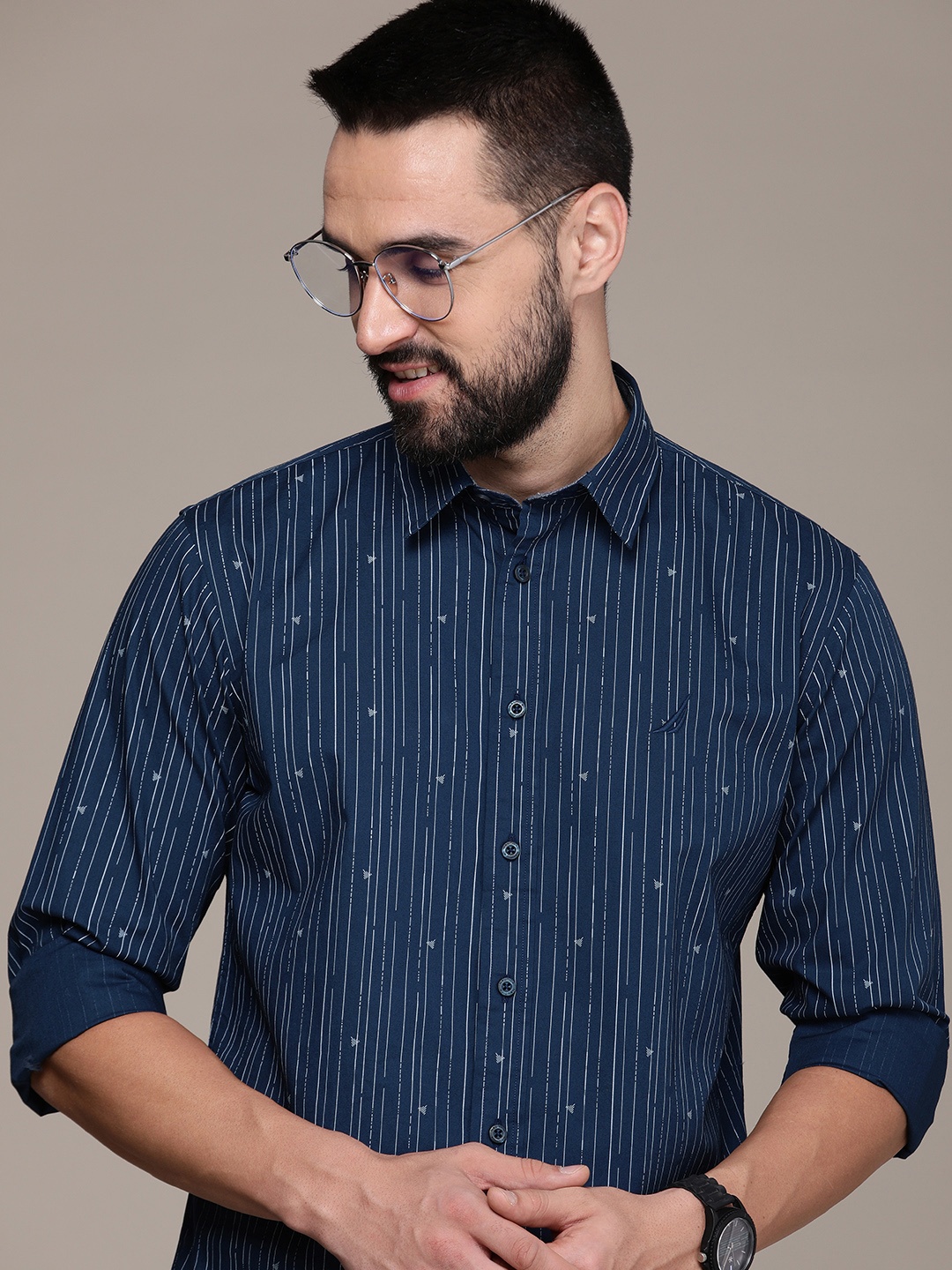 

Nautica Men Slim Fit Striped Casual Shirt, Navy blue