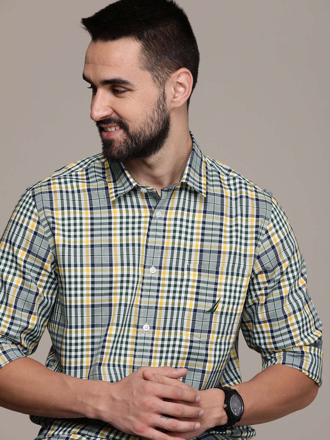 

Nautica Classic Fit Checked Casual Shirt, Green
