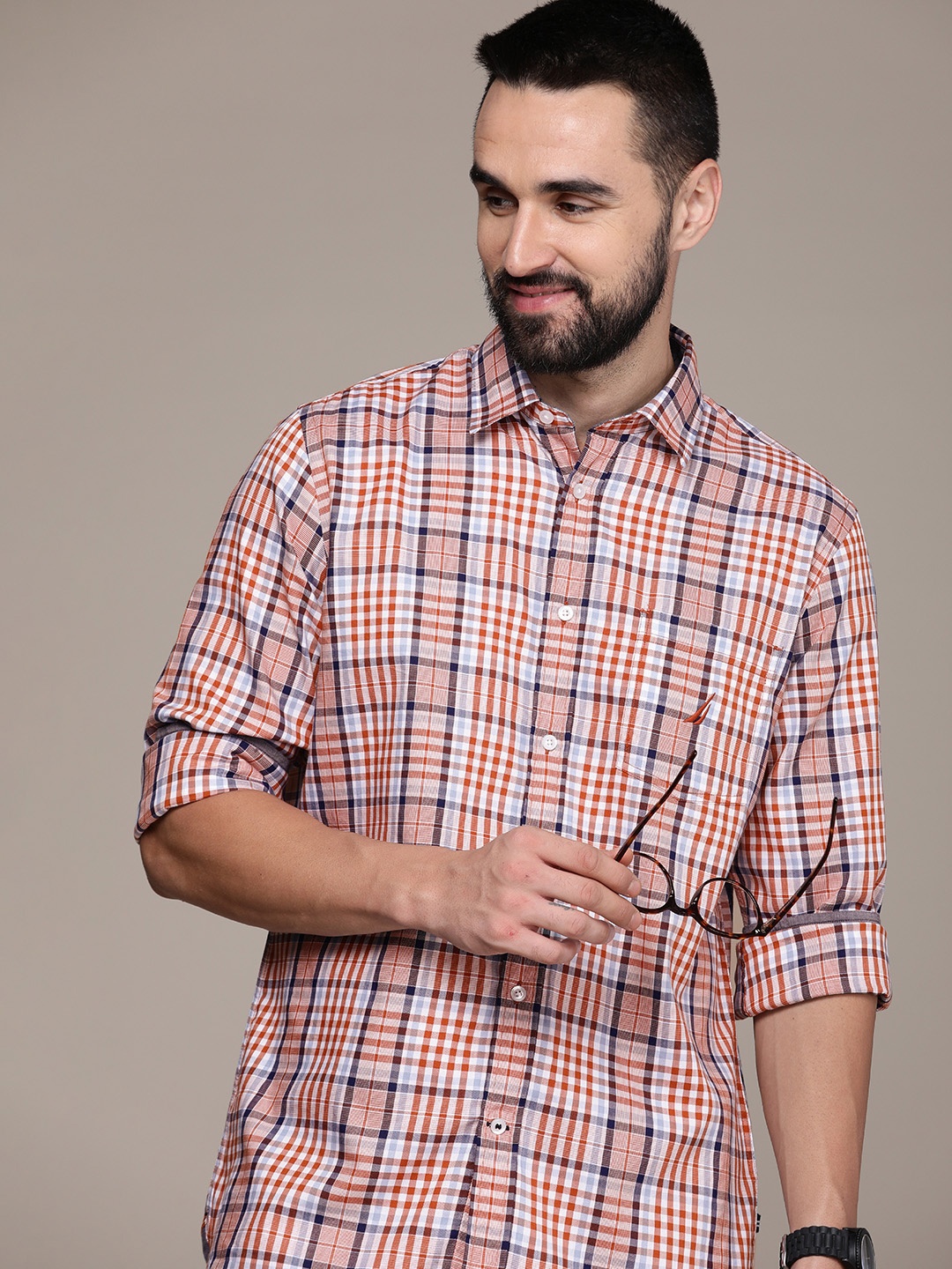 

Nautica Classic Fit Checked Casual Shirt, Brown
