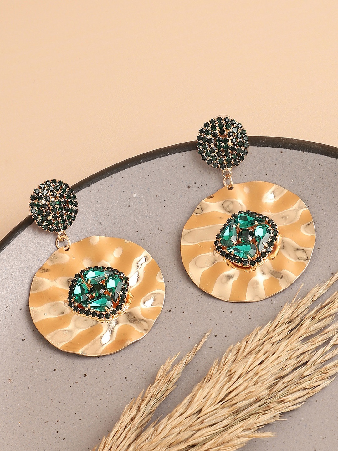 

DressBerry Gold-Plated Stones Studded Drop Earrings