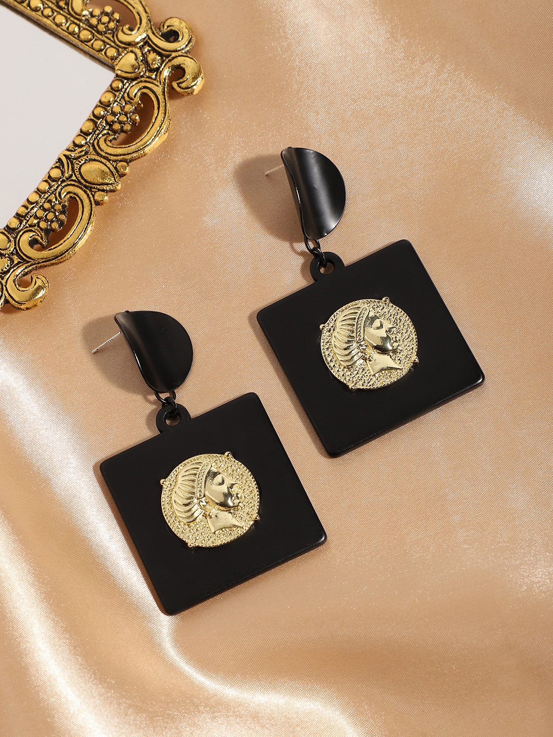 

DressBerry Square Shaped Gold Plated Drop Earrings, Black