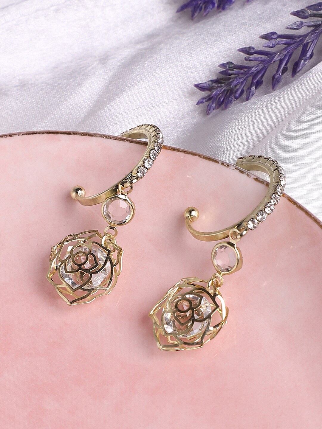 

DressBerry Gold-Plated Artificial Stones Studded Studs Earrings