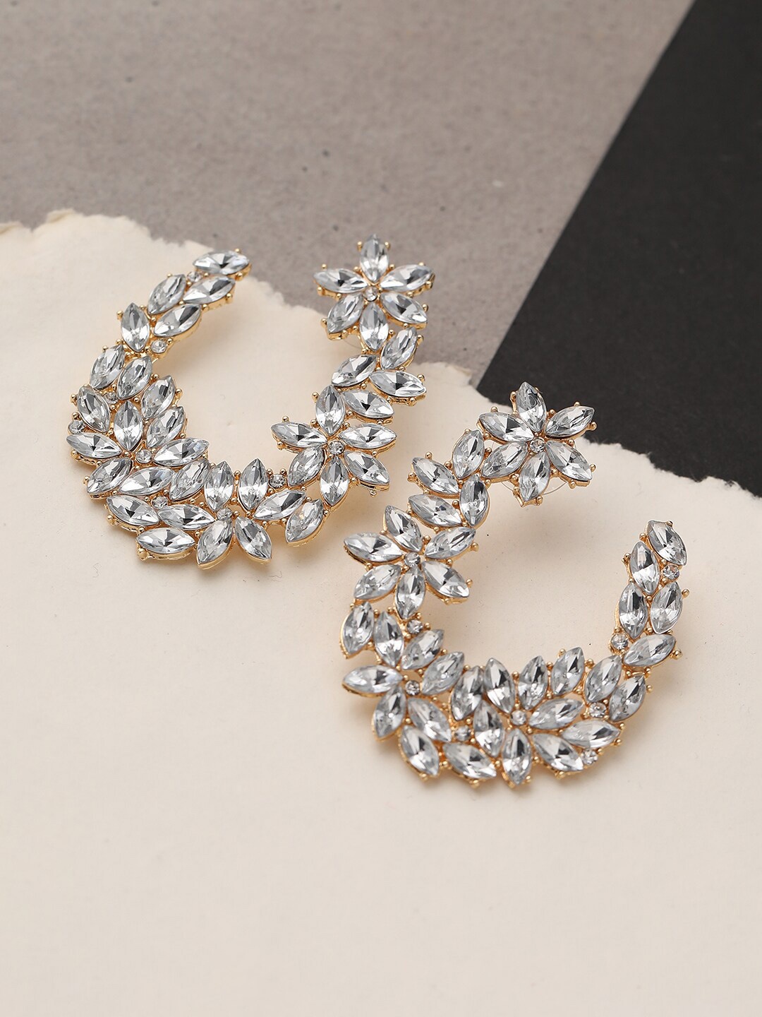 

DressBerry Silver-Plated Artificial Stones-Studded Studs Earrings