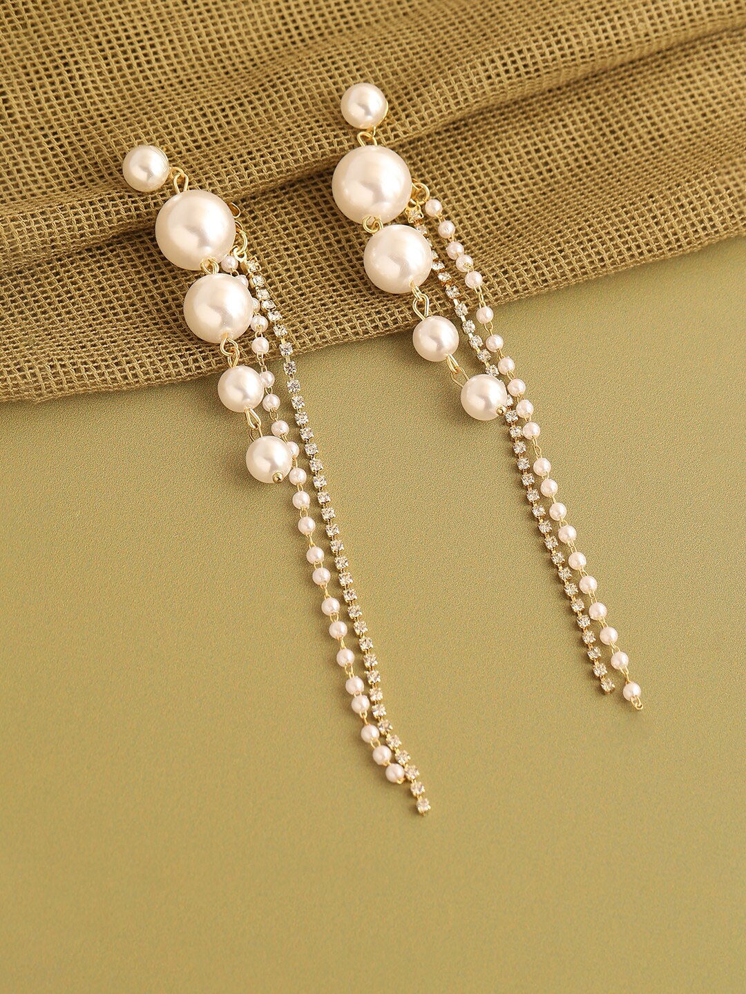 

DressBerry Gold & White Gold-Plated Pearl beaded Drop Earrings