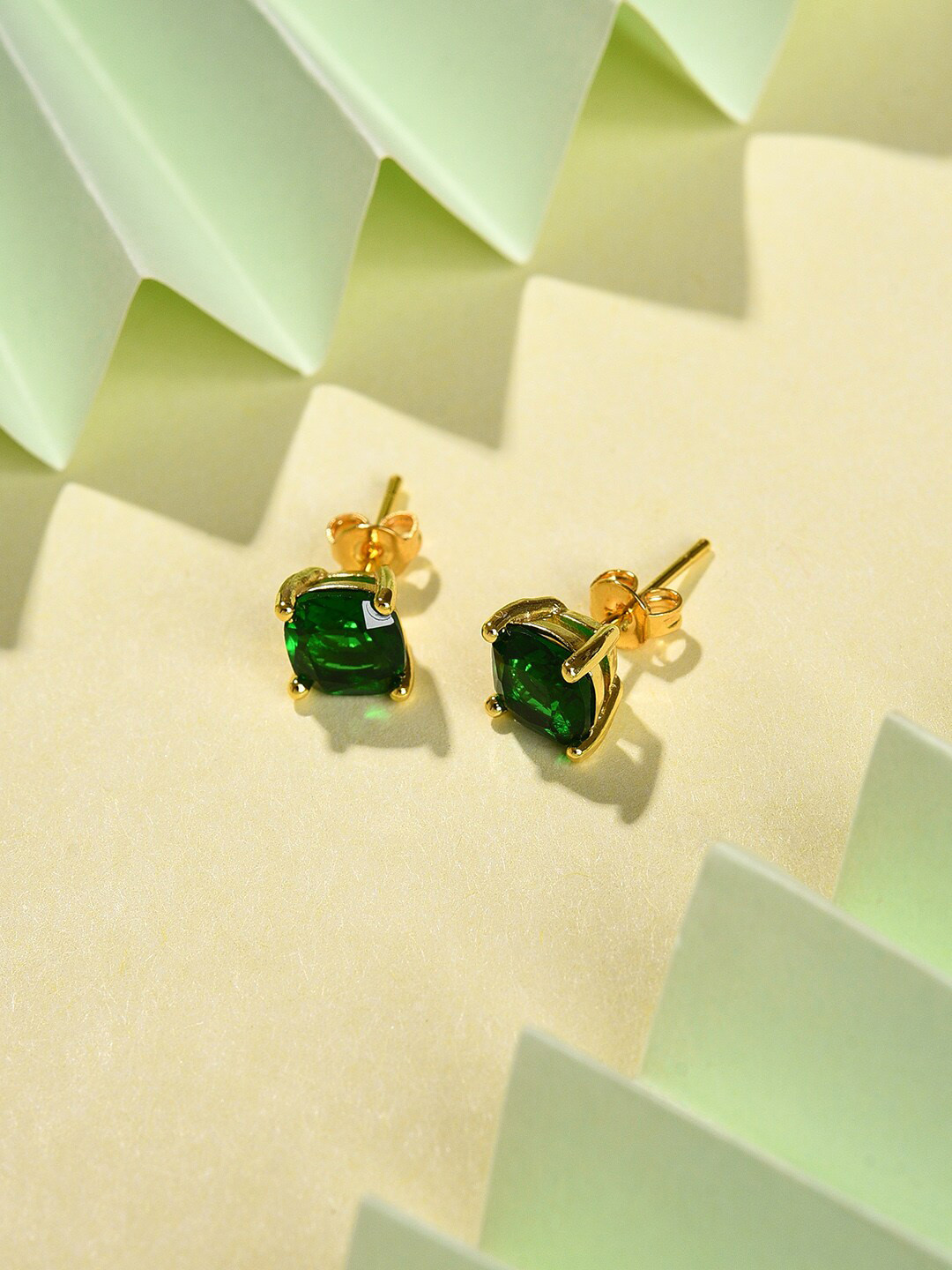 

DressBerry Green Gold-Plated Artificial Stones-Studded Studs Earrings