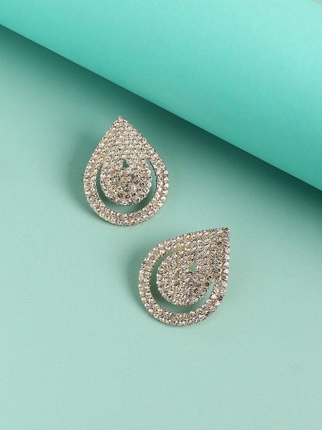 

DressBerry Gold-Toned Gold-Plated Stones Studded Teardrop Shaped Drop Earrings