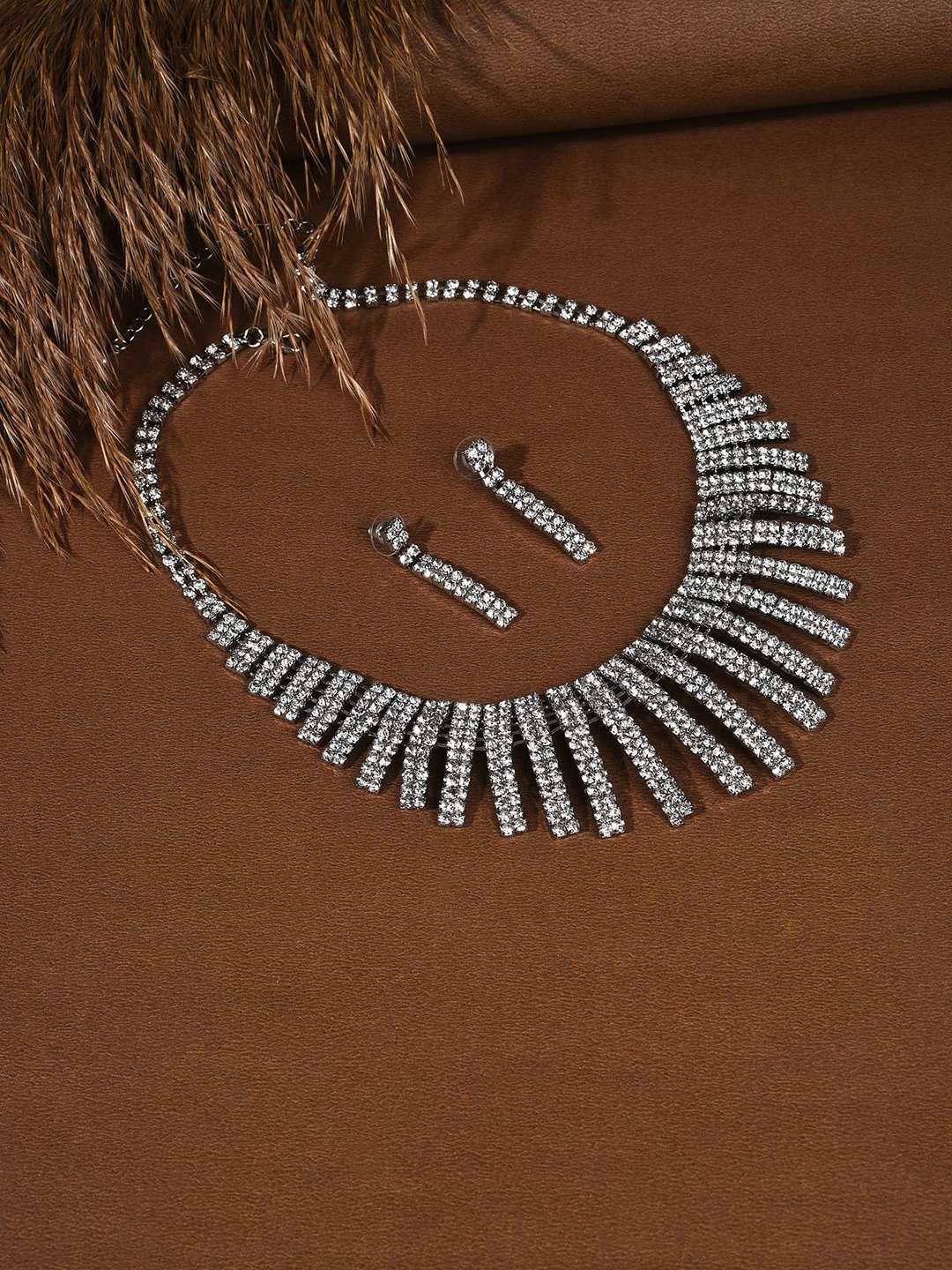 

DressBerry Silver-Plated Stone Studded Necklace With Drop Earrings