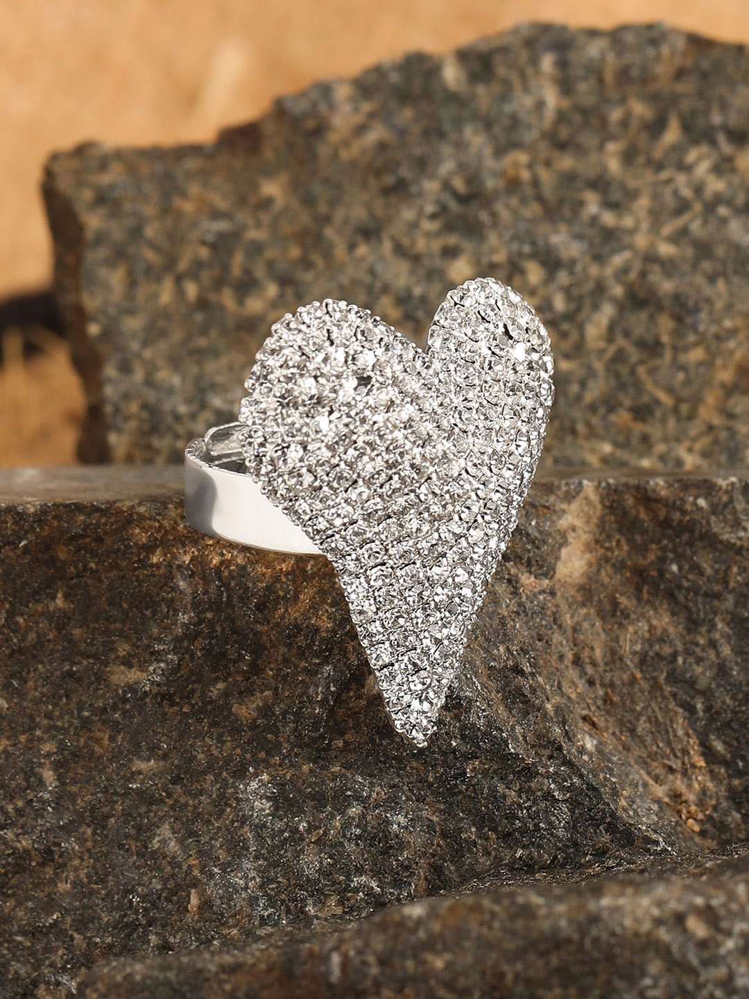 

DressBerry Silver Plated Stones Studded Heart Shape Finger Ring