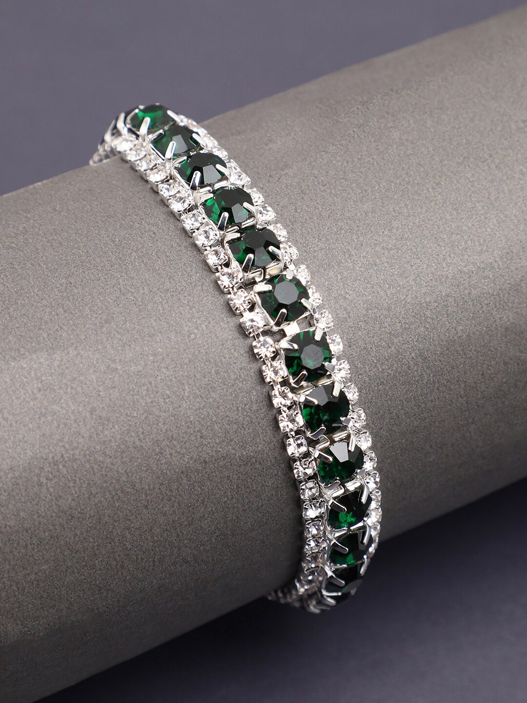 

DressBerry Silver Silver-Plated Artificial Stones Studded Wraparound Bracelet