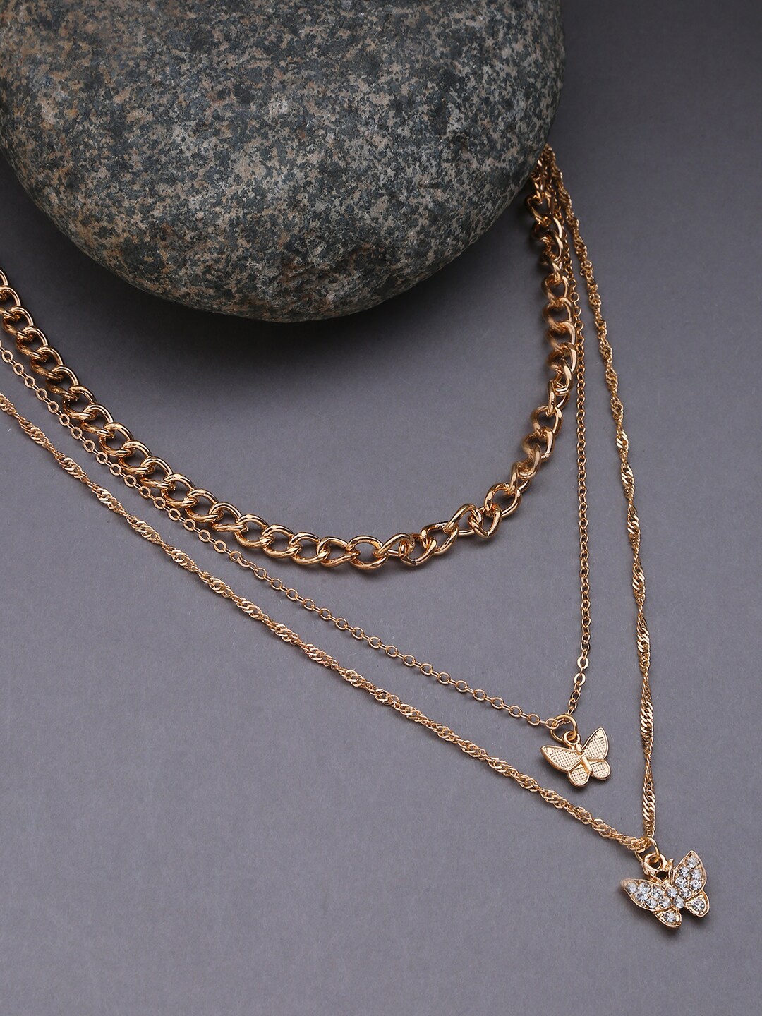 

DressBerry Gold-Toned Stone Studded Layered Chain