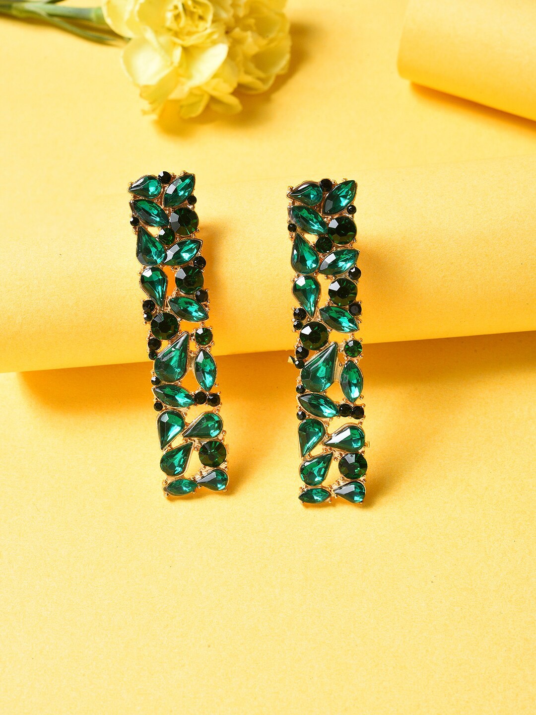 

DressBerry Gold-Toned & Green Gold-Plated Stones Studded Contemporary Drop Earrings