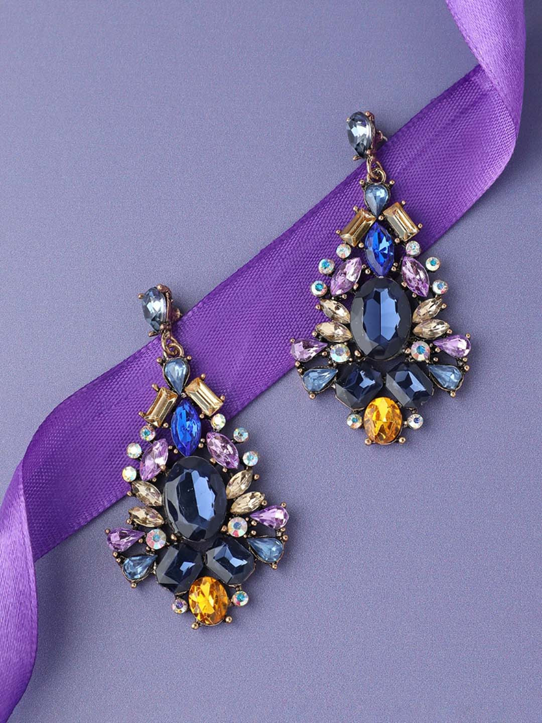 

DressBerry Blue Gold-Plated Stone Studded Drop Earrings