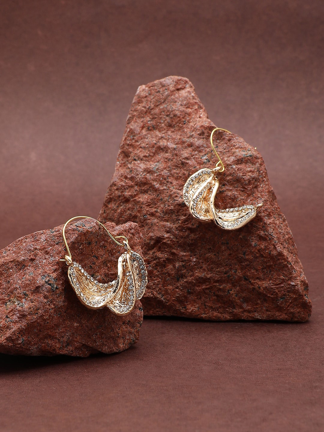 

DressBerry Gold-Plated Stone Studded Contemporary Hoop Earrings