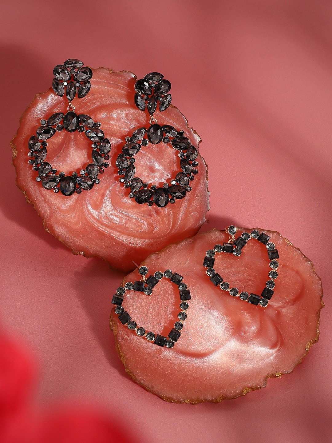 

DressBerry Set Of 2 Silver-Plated Artificial Stones Studded Drop Earrings