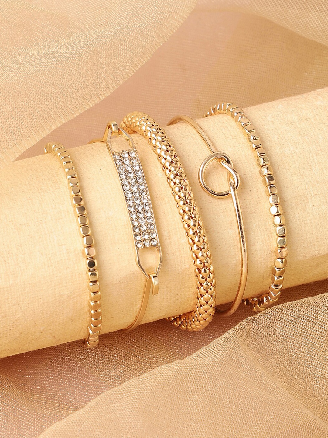 

DressBerry Gold-Toned Set Of 5 Gold-Plated Stones Studded Cuff Bracelet