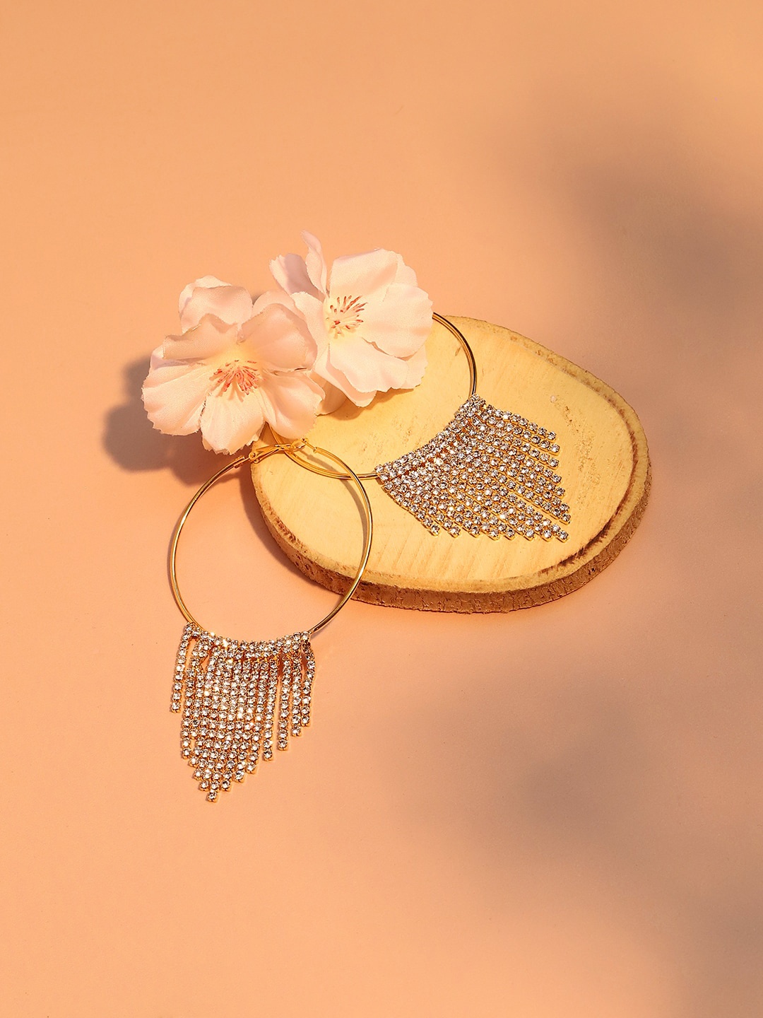 

DressBerry Gold-Toned Silver-Plated Stones Studded Circular Hoop Earrings