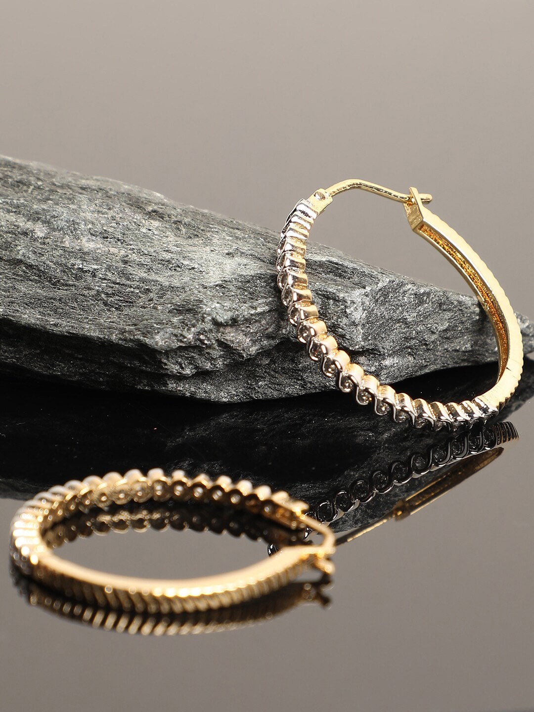 

DressBerry Gold-Toned Stone Studded Hoop Earrings