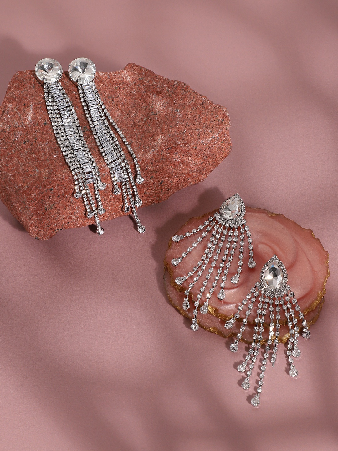 

DressBerry Silver-Toned Set Of 2 Chandelier Contemporary Drop Earrings