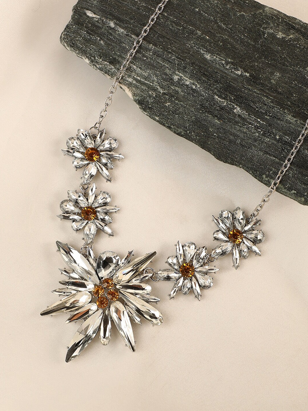 

DressBerry Yellow Silver-Plated Jamboree Floral Necklace
