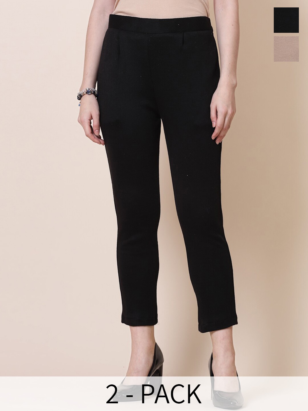 

Clora Creation Women Pack of 2 Smart Woollen Peg Trouser, Black