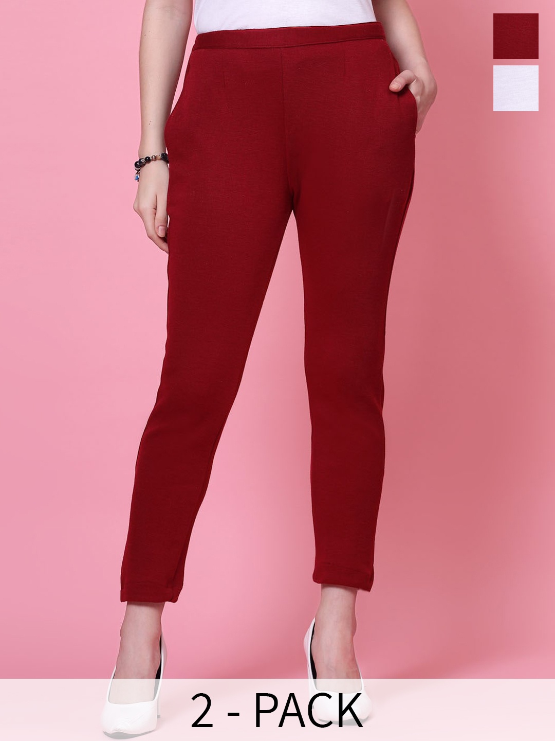 

Clora Creation Women Smart Pack Of 2 Woollen Trousers, Red