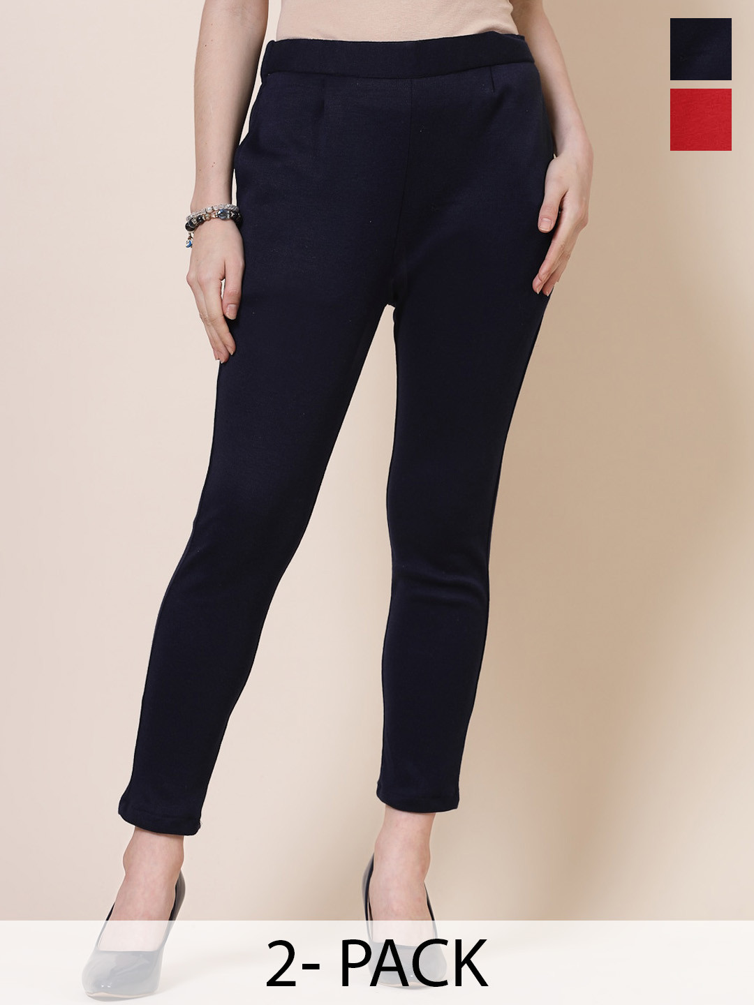 

Clora Creation Women Smart Pack of 2 Woollen Trousers, Navy blue