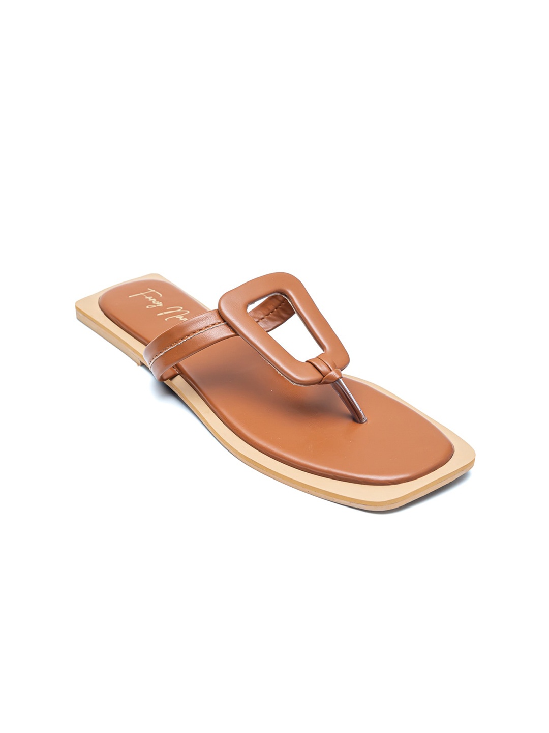 

Dapper Feet-Fancy Nancy Embellished T- Strap Flats, Tan