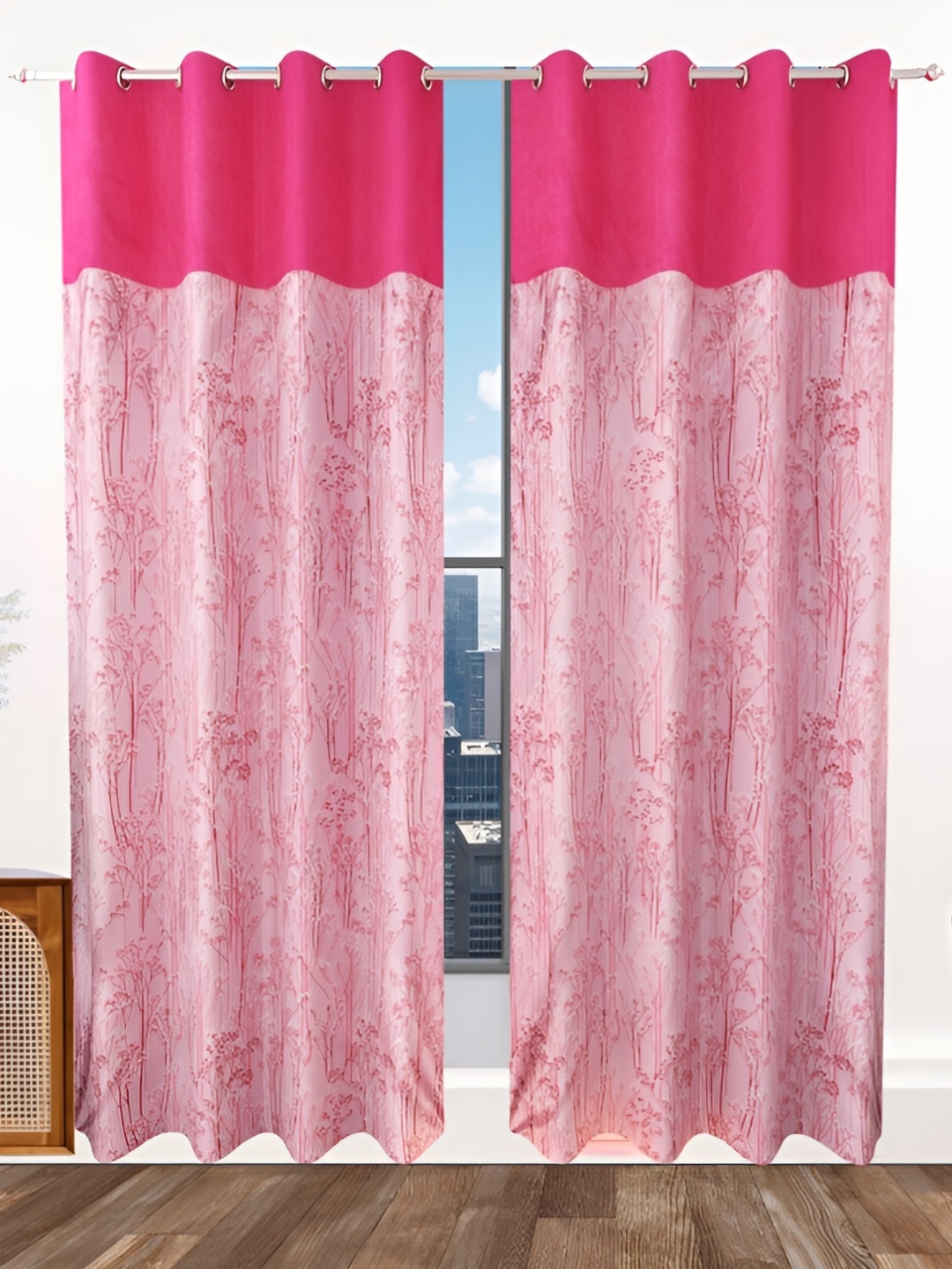 

Ville Style Pink 2 Pcs Floral Room Darkening Door Cutains