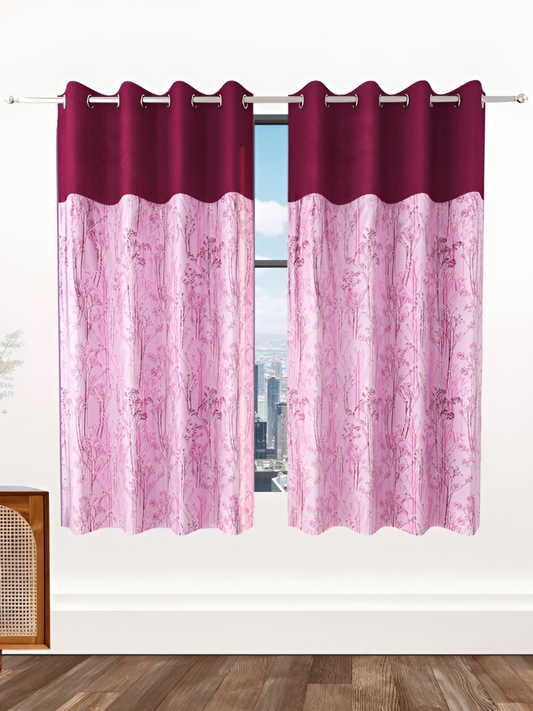 

Ville Style Purple 2Pcs Floral Room Darkening Window Curtains