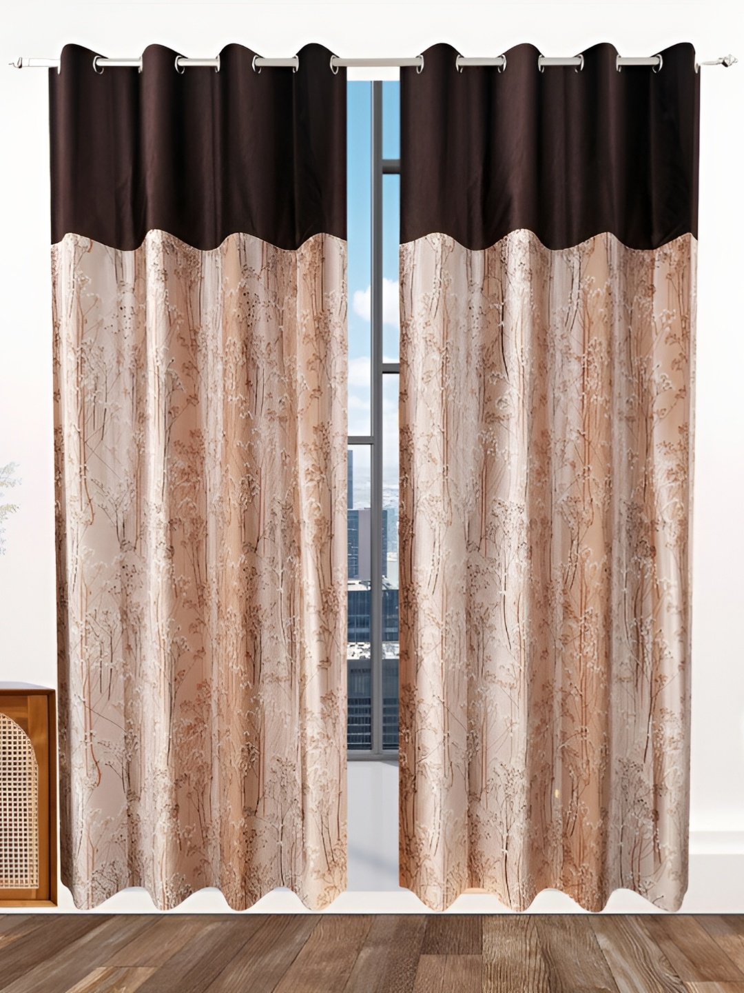 

Ville Style Brown 2 Pcs Floral Room Darkening Door Cutarins
