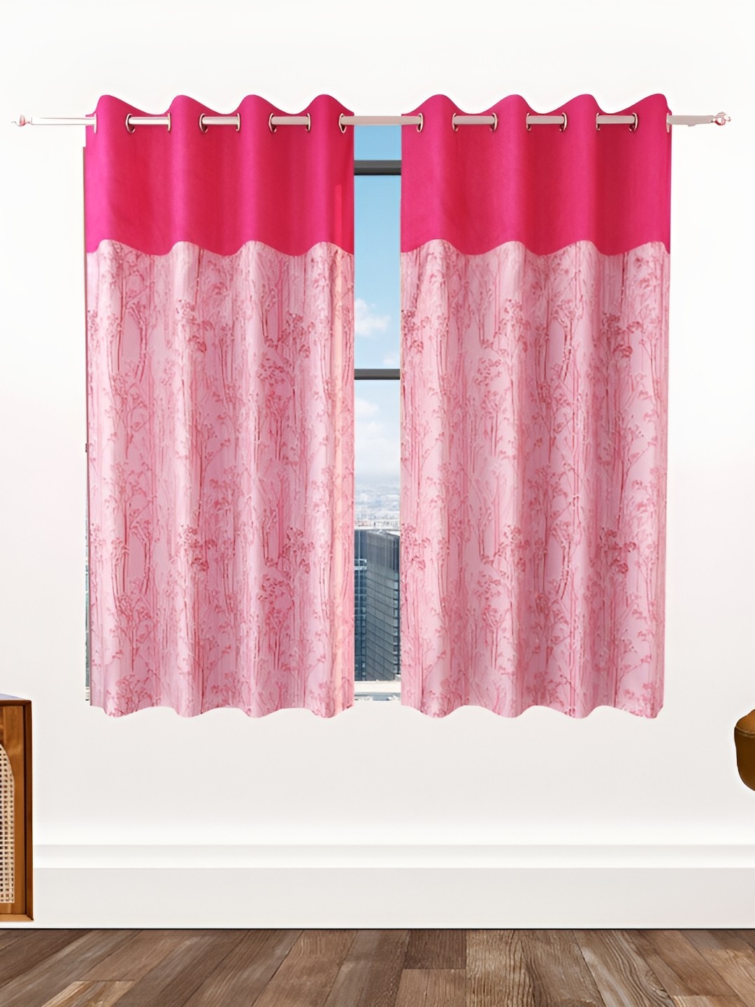 

Ville Style Pink 2Pcs Floral Room Darkening Window Curtains
