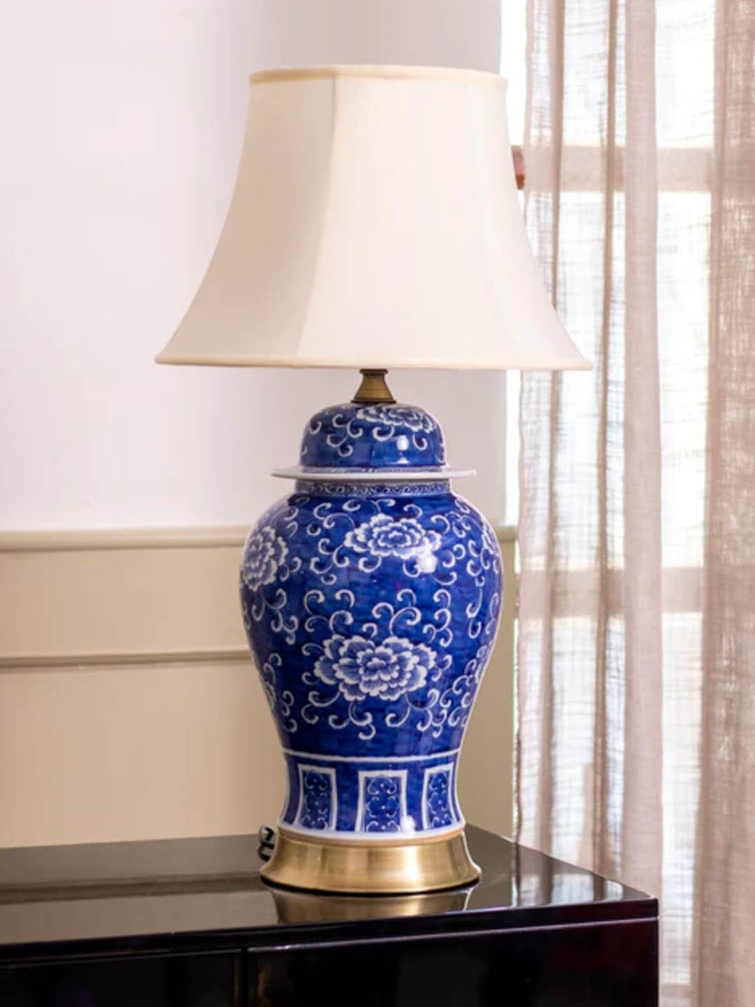 

THEDECORKART Blue & White Printed Table Lamps