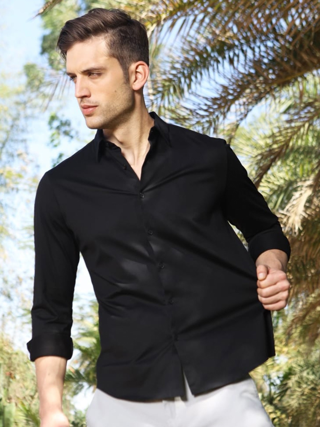 

Melvin Jones Spread Collar Comfort Casual Pure Cotton Shirt, Black