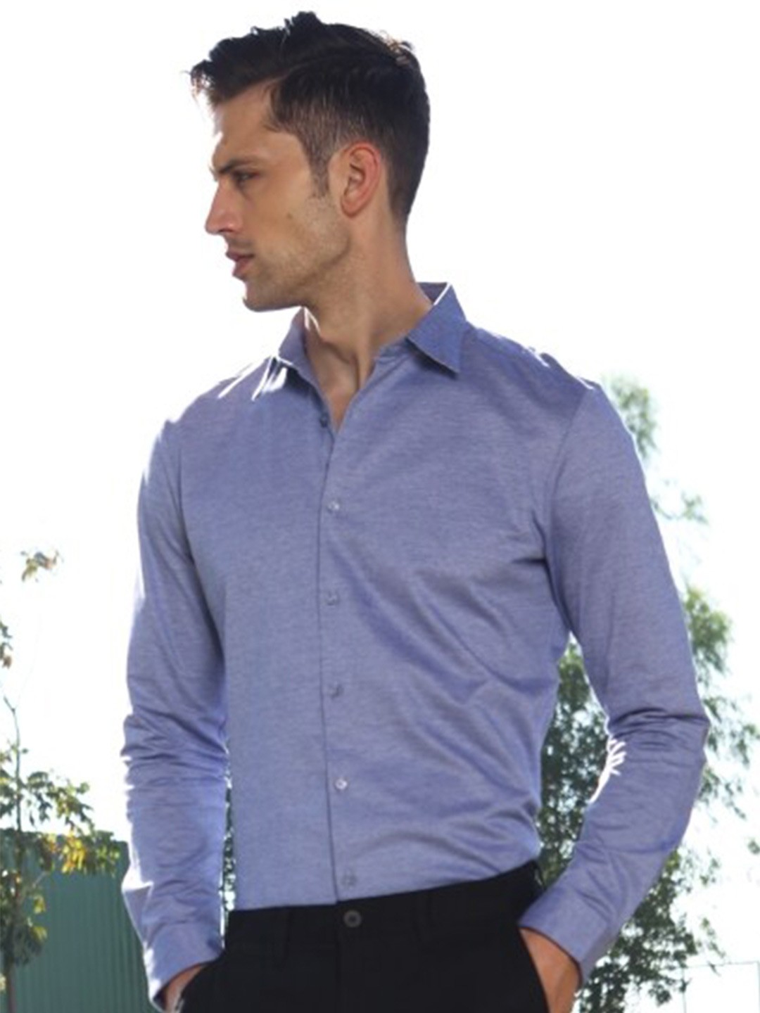 

Melvin Jones Spread Collar Comfort Knitted Shirt, Blue